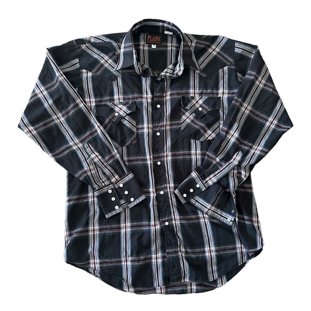Vintage Western True Cowboy Rodeo Black Long Sleeved Button Snaps Shirt Top